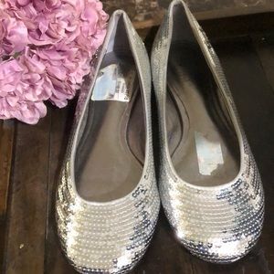 Silver sparkle sequined Coach flats